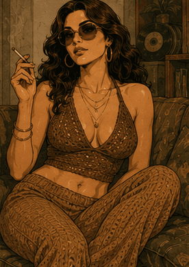 Abby in a boho outfit, relaxed off-duty look.