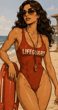 Abby as a lifeguard, watchful and ready.