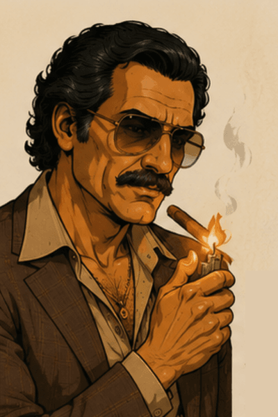 Boyd lighting a cigar, marking a moment.