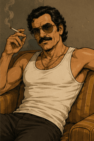 Boyd smoking between takes, off-duty.